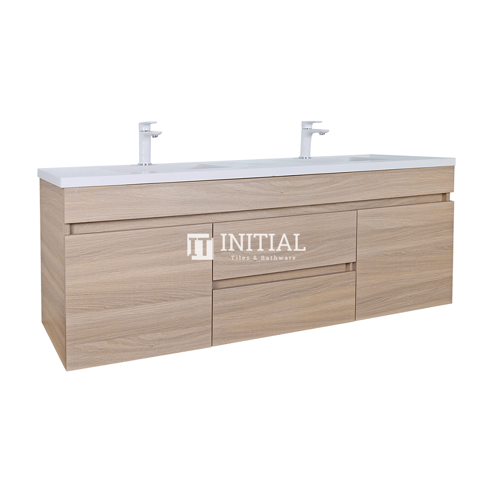 Essence Wood Grain Wall Hung Vanity with 2 Doors and 2 Drawers Double Bowls Oak 1190W X 525H X 455D ,