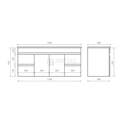 Essence Wood Grain Wall Hung Vanity Single Bowl Oak 1190W X 525H X 455D ,