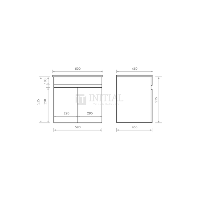 Essence Wood Grain Wall Hung Vanity with 2 Doors Oak 590W X 525H X 455D ,