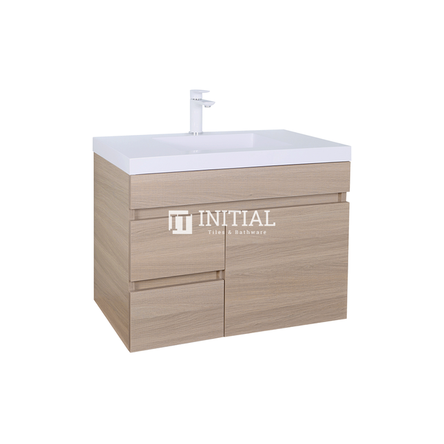 Essence Series Wood Grain Wall Hung Vanity Left Side Oak 740W X 525H X 455D ,