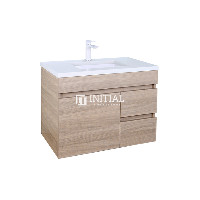 Essence Series Wood Grain Wall Hung Vanity Right Side Oak 740W X 525H X 455D ,