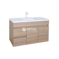 Essence Series Wood Grain Wall Hung Vanity with 2 Doors and 2 Drawers Left Side Oak 890W X 525H X 455D ,