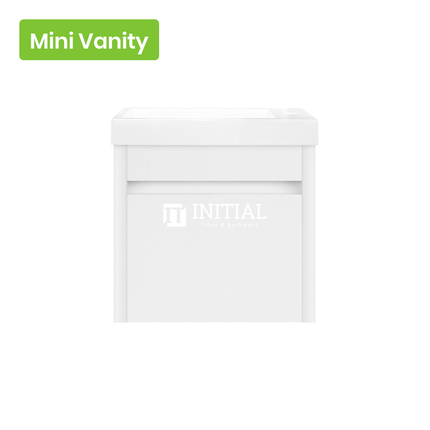 Gloss White PVC Wall Hung Floor Vanity with 1 Door 450W X 530H X 250D , Left Hand Hinge