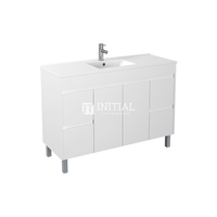 Gloss White PVC Freestanding Floor Vanity with 2 Doors and 4 Drawers Single Bowl 1190W X 850H X 455D , Cabinet Only