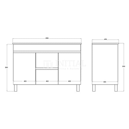 Gloss White PVC Freestanding Floor Vanity with 2 Doors and 2 Drawers Double Bowls 1190W X 850H X 455D ,