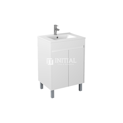 Gloss White PVC Freestanding Floor Vanity with 2 Doors 590W X 850H X 455D , Cabinet Only