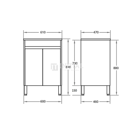 Gloss White PVC Freestanding Floor Vanity with 2 Doors 590W X 850H X 455D ,