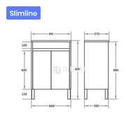Gloss White PVC Slim Freestanding Floor Vanity with 2 Doors 590W X 850H X 355D ,