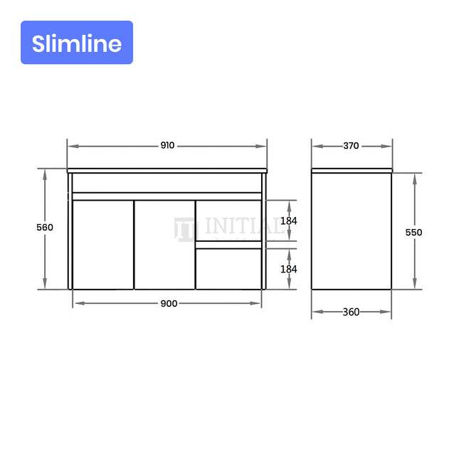 Gloss White PVC Slim Wall Hung Vanity with 2 Doors and 2 Drawers Right Side 890W X 500H X 355D ,