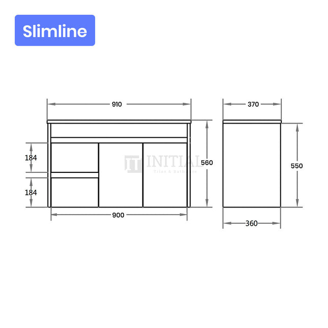 Gloss White PVC Slim Wall Hung Vanity with 2 Doors and 2 Drawers Left Side 890W X 500H X 355D ,