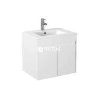 Gloss White PVC Wall Hung Floor Vanity with 2 Doors 590W X 500H X 455D , Cabinet Only
