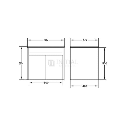 Gloss White PVC Wall Hung Floor Vanity with 2 Doors 590W X 500H X 455D ,