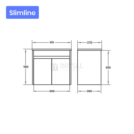 Gloss White PVC Slim Wall Hung Floor Vanity with 2 Door 590W X 500H X 355D ,