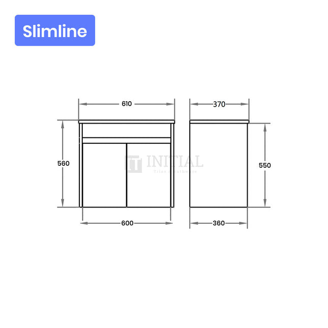 Gloss White PVC Slim Wall Hung Floor Vanity with 2 Door 590W X 500H X 355D ,