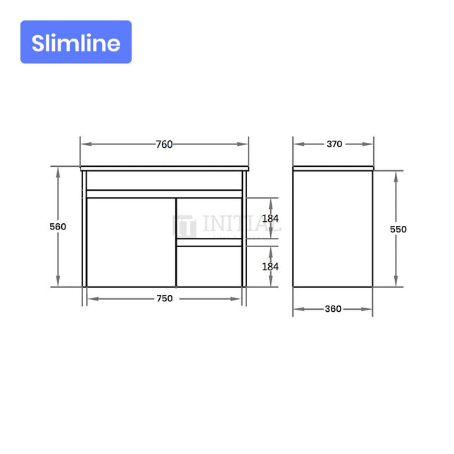 Gloss White PVC Slim Wall Hung Vanity with 1 Door and 2 Drawers Right Side 740W X 500H X 355D ,