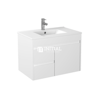 Gloss White PVC Wall Hung Vanity with 1 Door and 2 Drawers Left Side 740W X 500H X 455D , Cabinet Only