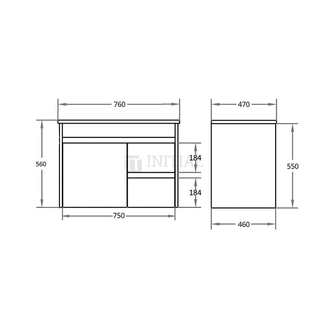Gloss White PVC Wall Hung Vanity with 1 Door and 2 Drawers Right Side 740W X 500H X 455D ,