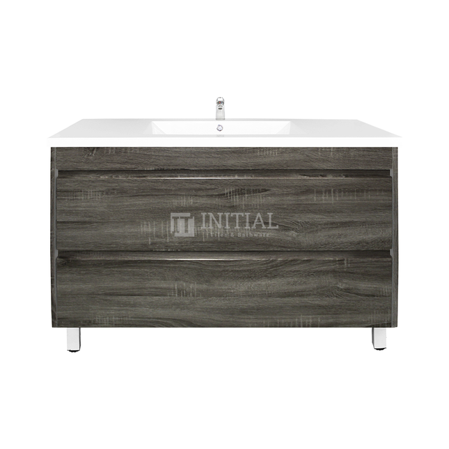 Qubix Wood Grain PVC Filmed Freestanding Floor Vanity With 2 Drawers Dark Grey 1190W X 850H X 450D ,