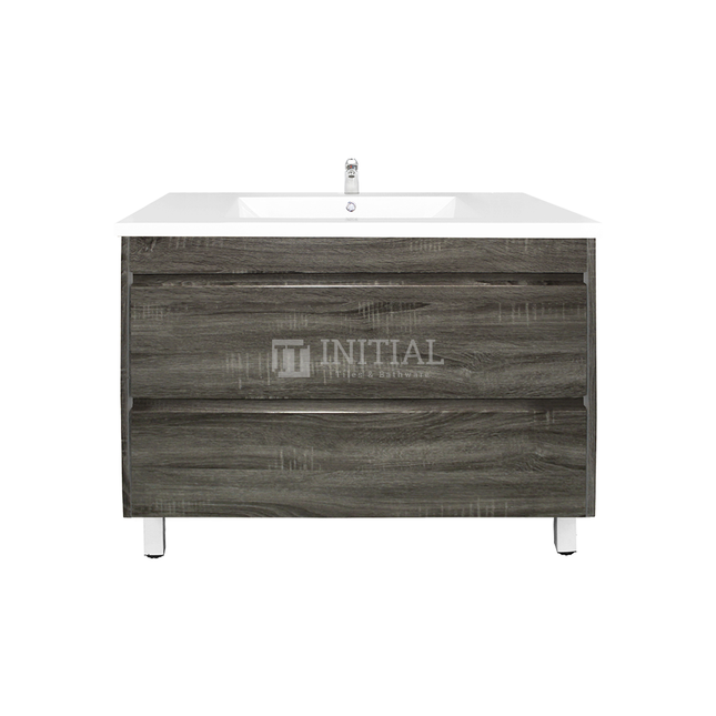 Qubix Wood Grain PVC Filmed Freestanding Floor Vanity With 2 Drawers Dark Grey 890W X 850H X 450D ,