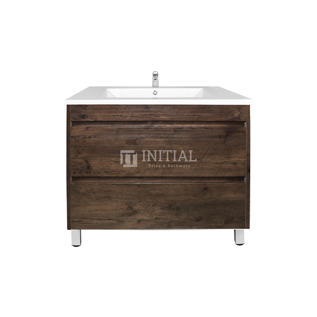 Qubix Series Wood Grain PVC Filmed Freestanding Floor Vanity With 2 Drawers Dark Oak 740W X 850H X 450D ,