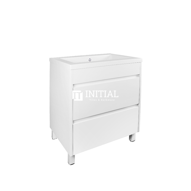 Qubix PVC Filmed Freestanding Floor Vanity With 2 Drawers Matt White 590W X 850H X 455D ,