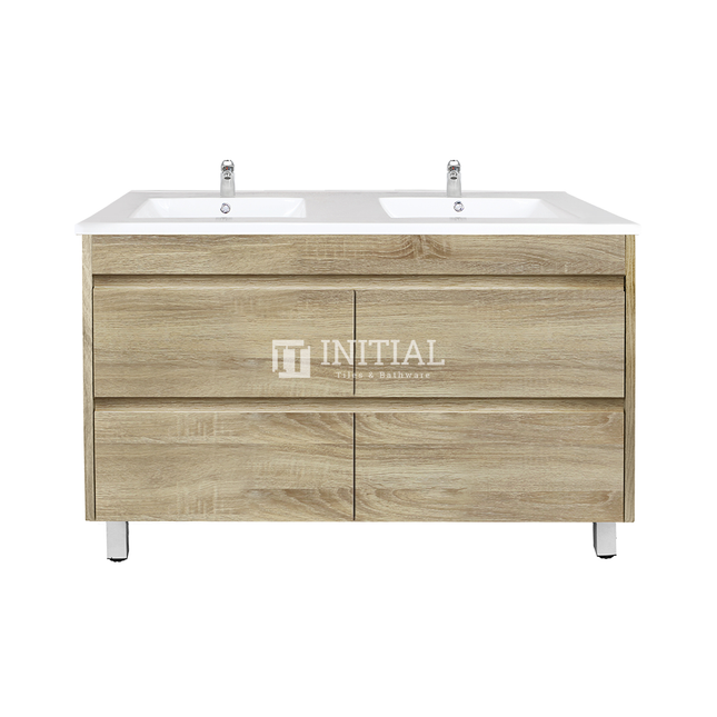 Qubix Wood Grain Freestanding Floor Vanity Double Bowls White Oak 1190W X 850H X 450D ,