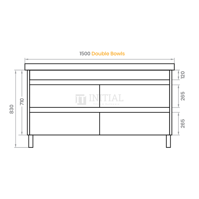 Qubix Wood Grain PVC Filmed Freestanding Floor Vanity With 4 Drawers Double Bowls White Oak 1490W X 850H X 450D ,