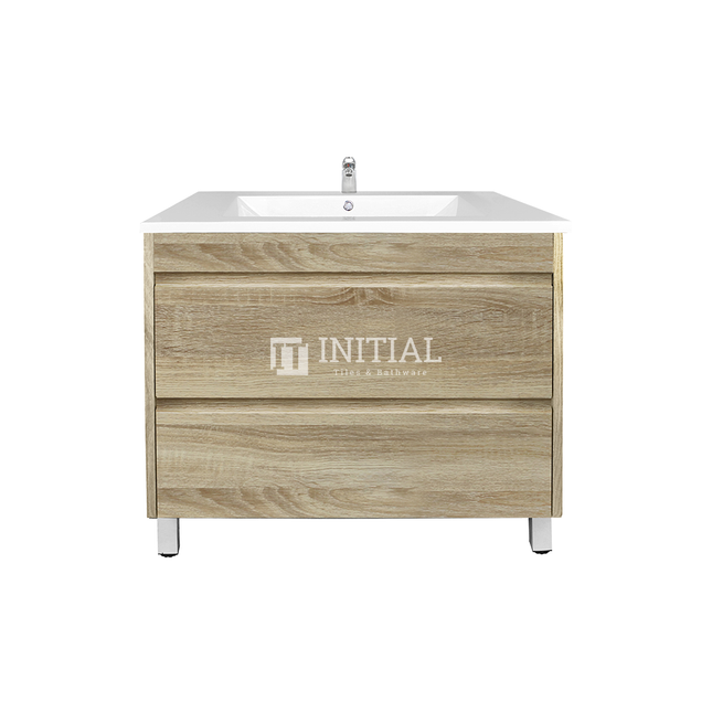 Qubix Series Wood Grain PVC Filmed Freestanding Floor Vanity With 2 Drawers White Oak 740W X 850H X 450D ,