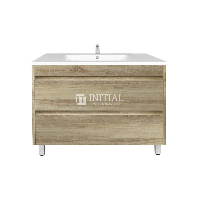 Qubix Wood Grain PVC Filmed Freestanding Floor Vanity With 2 Drawers White Oak 890W X 850H X 450D ,