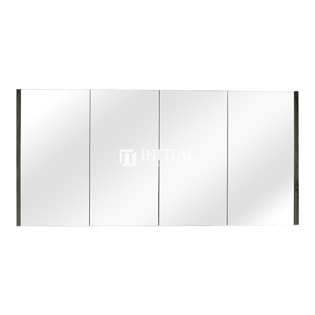 Qubix Wood Grain PVC Filmed Mirrors Shaving Cabinet with 4 Doors Dark Grey 1500X150X720 ,