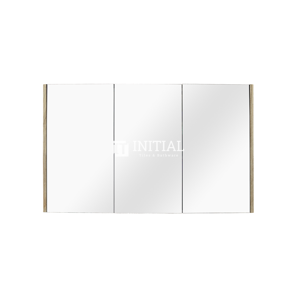 Qubix Wood Grain PVC Filmed Mirrors Shaving Cabinet with 3 Doors White Oak 1200X150X720 ,