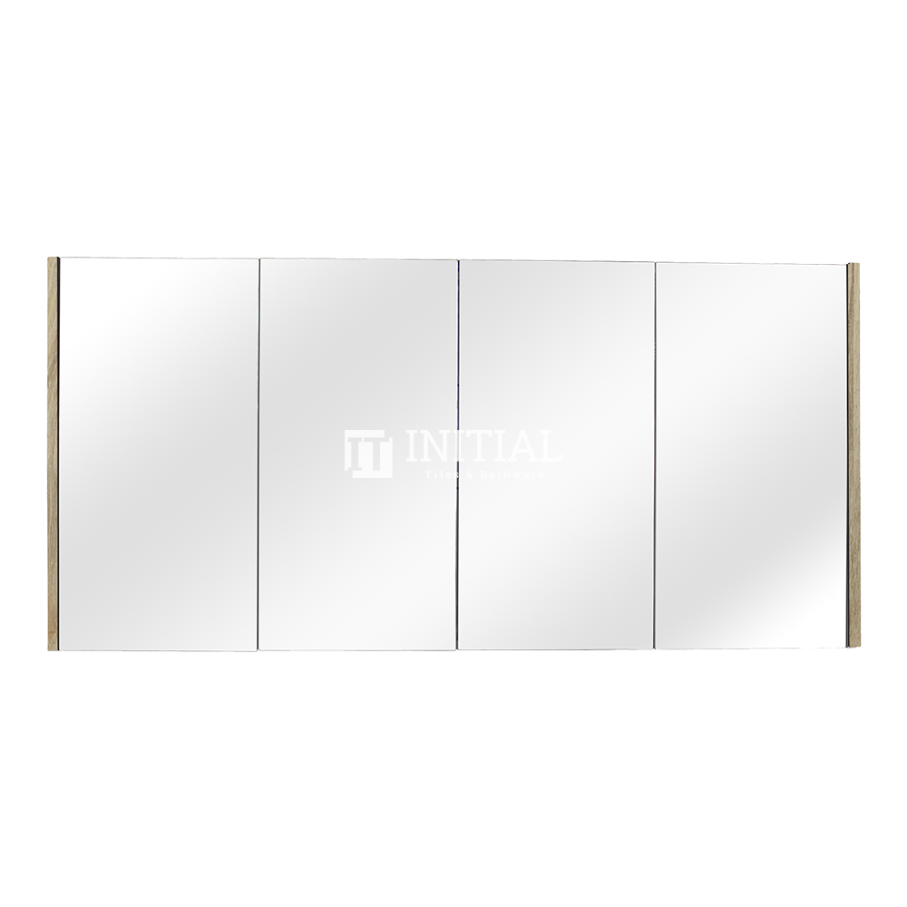 Qubix Wood Grain PVC Filmed Mirrors Shaving Cabinet with 4 Doors White Oak 1500X150X720 ,