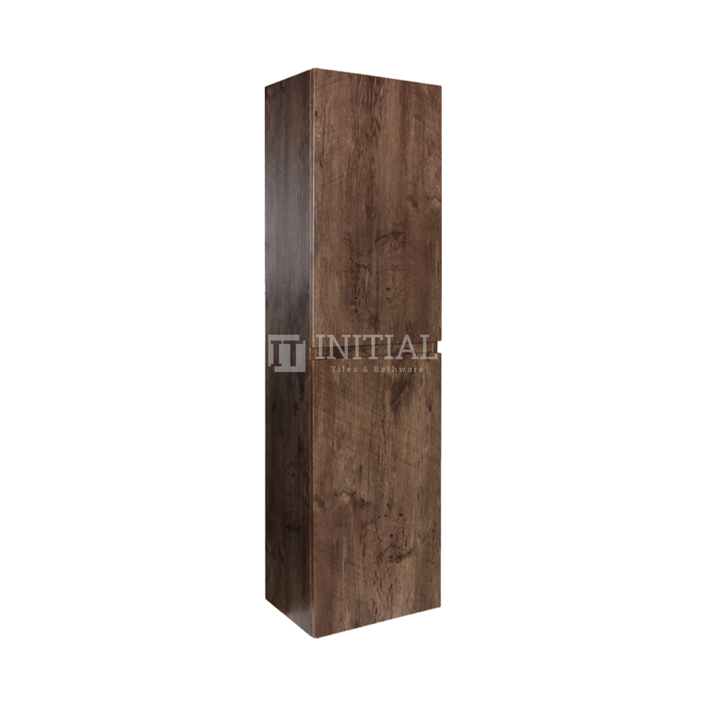 Qubix Wood Grain PVC Filmed Wall Hung Vanity Tall Boy With 2 Doors Dark Oak 400W X 1350H X 300D ,