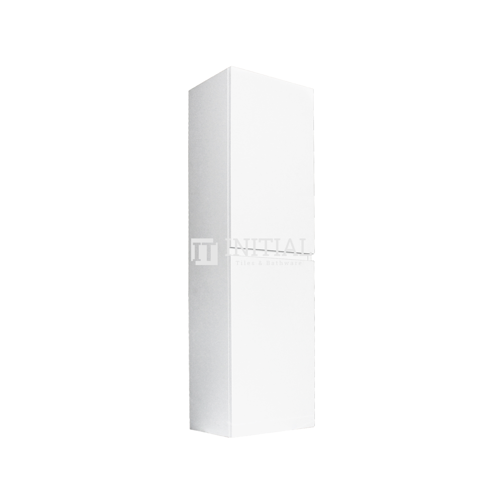 Qubix Series Wood Grain PVC Filmed Wall Hung Tall Boy Vanity With 2 Doors Matt White 400W X 1350H X 300D ,