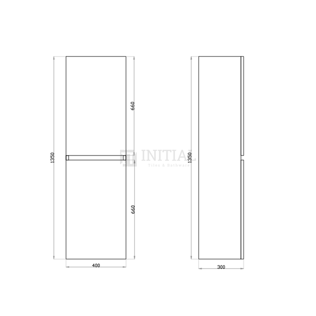 Qubix Wood Grain PVC Filmed Wall Hung Tall Boy Vanity With 2 Doors White Oak 400W X 1350H X 300D ,