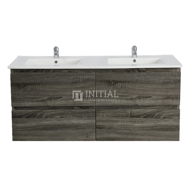 Qubix Wood Grain Wall Hung Vanity Double Bowls Dark Grey 1190W X 550H X 450D ,