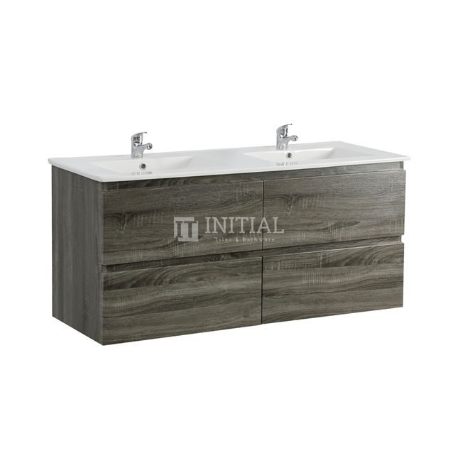 Qubix Wood Grain Wall Hung Vanity Double Bowls Dark Grey 1190W X 550H X 450D ,