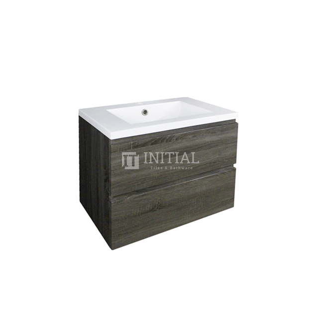 Qubix Wood Grain PVC Filmed Wall Hung Vanity Dark Grey 590W X 550H X 450D ,