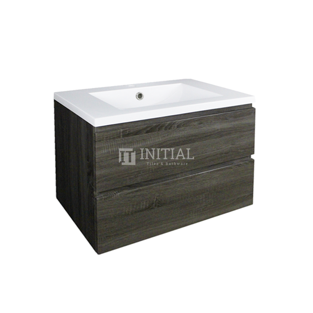 Qubix Series Wood Grain PVC Filmed Wall Hung Vanity With 2 Drawers Dark Oak 740W X 550H X 450D ,