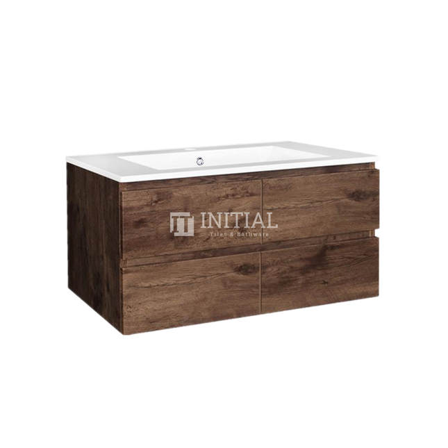 Qubix Wood Grain Wall Hung Vanity Double Bowls Dark Oak 1190W X 550H X 450D ,