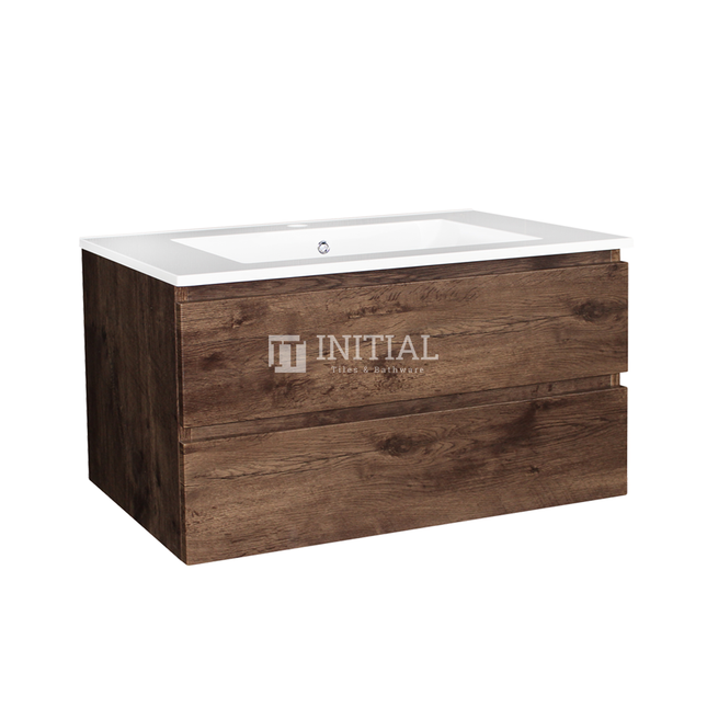 Qubix Wood Grain PVC Filmed Wall Hung Vanity With 2 Drawers Dark Oak 890W X 550H X 450D ,