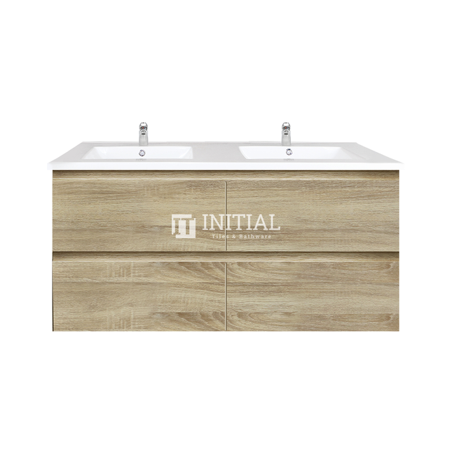 Qubix Wood Grain Wall Hung Vanity Double Bowls White Oak 1190W X 550H X 450D ,