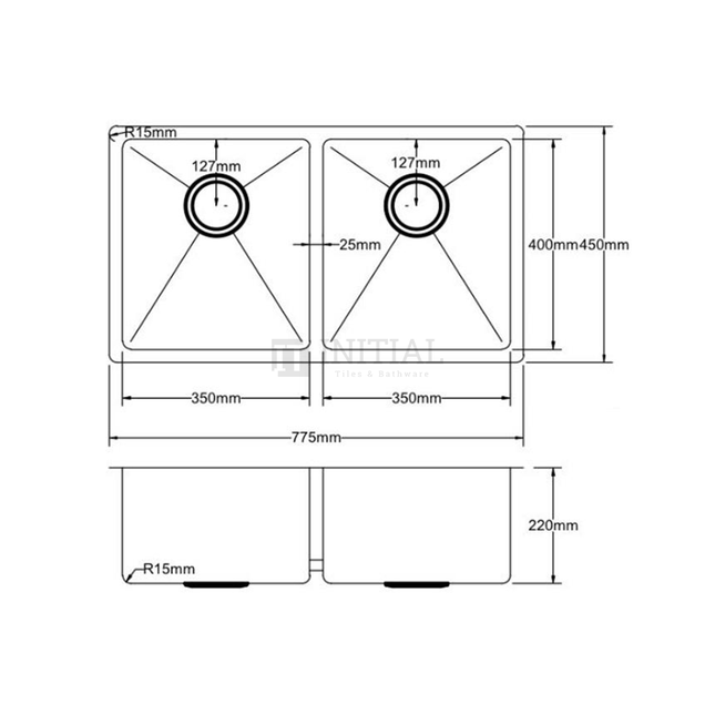 Square Hand Made Stainless Steel Kitchen Sink 775X450X220 ,