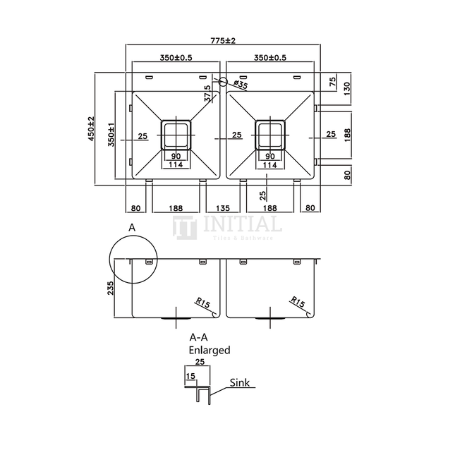 Square Stainless Steel Kitchen Sink 775X450X235 ,