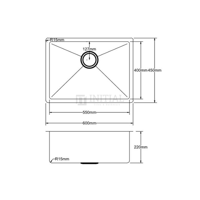 Square Hand Made Stainless Steel Kitchen Sink 600X450X220 ,