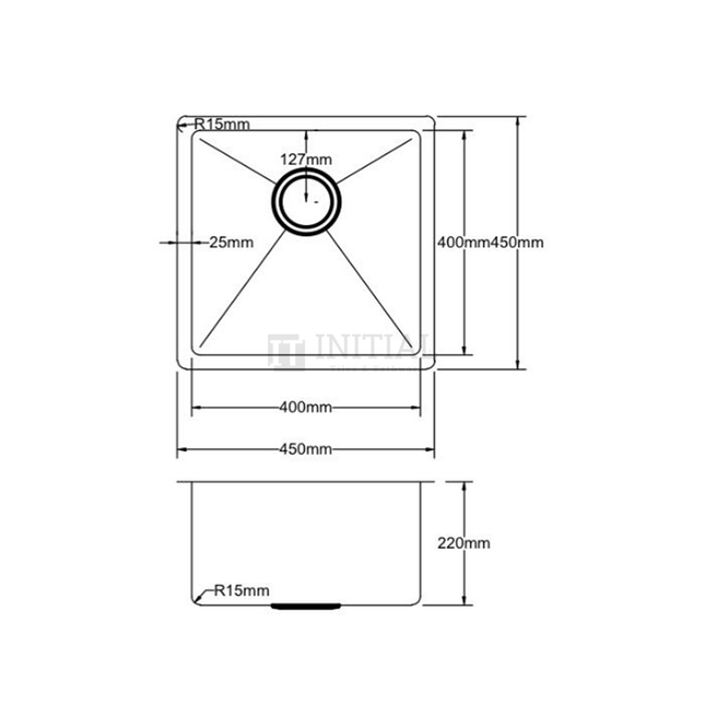 Square Hand Made Stainless Steel Kitchen Sink 450X450X220 ,