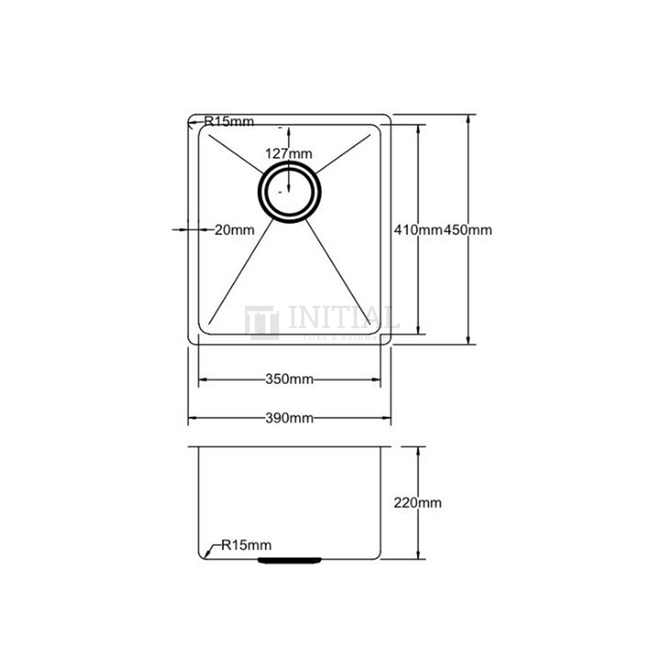 Square Hand Made Stainless Steel Kitchen Sink 390X450X220 ,