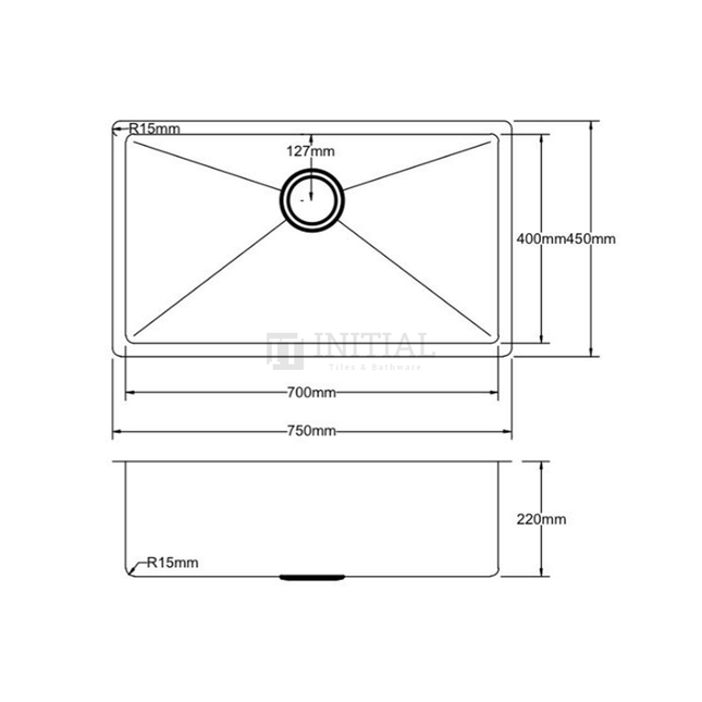 Square Hand Made Stainless Steel Kitchen Sink 750X450X220 ,