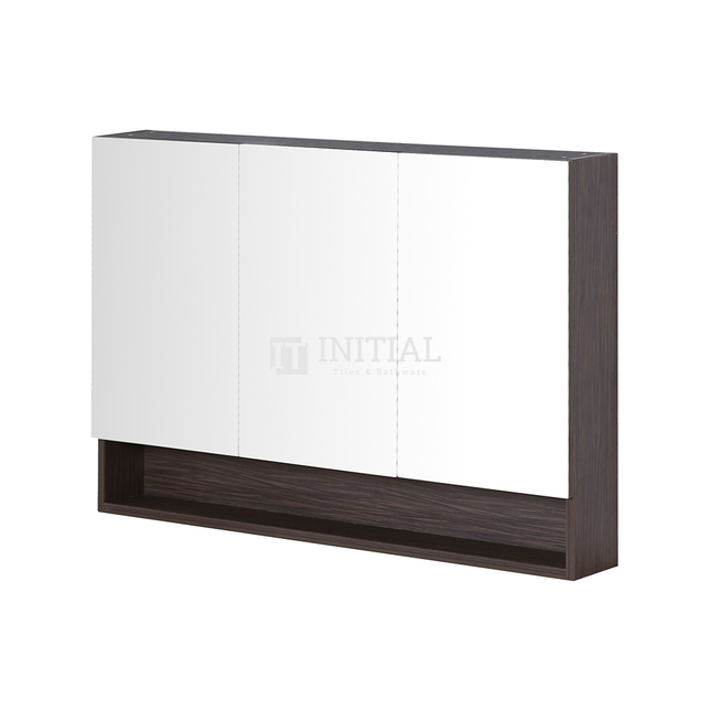 Style Wood Grain PVC Mirrors Shaving Cabinet With 3 Doors Walnut 1200X150X750 ,