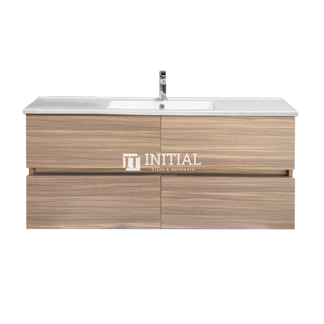 Style Wood Grain PVC Wall Hung Vanity Single Bowl Oak 1190W X 560H X 455D ,